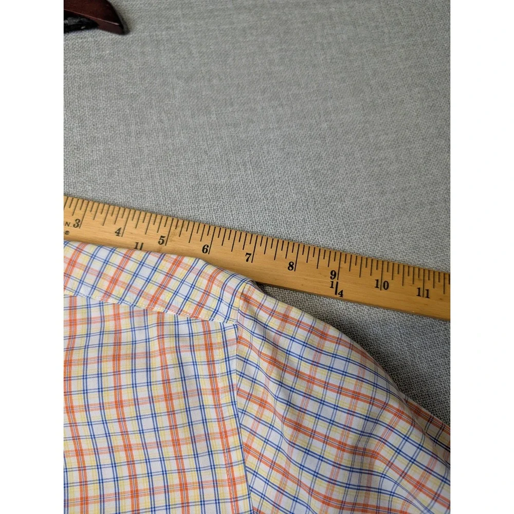 Brooks Brothers Polo Shirt Mens M Orange Blue Plaid Supima Cotton Non-Iron - Picture 6 of 9